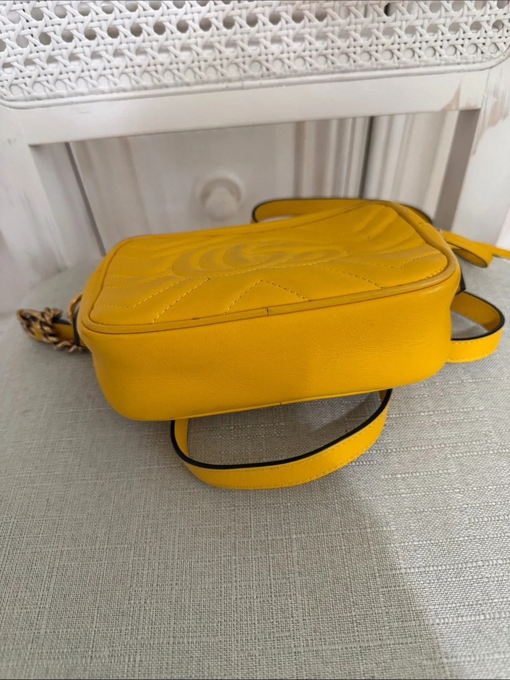 Gucci Yellow GG Marmont Chevron Crossbody Bag